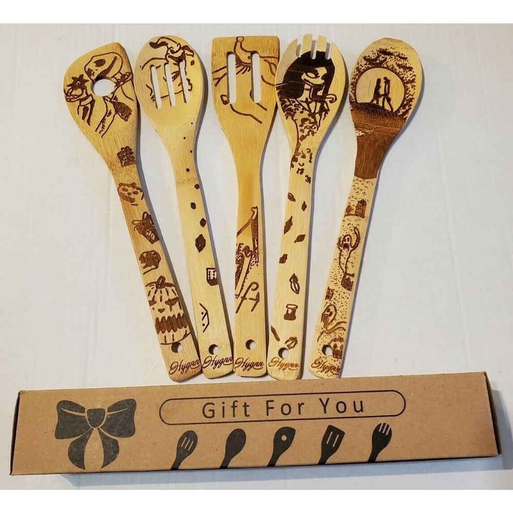 Nightmare Before Christmas Bamboo Cooking Utensil 5 Pc Set Kitchen Slotted Spoon